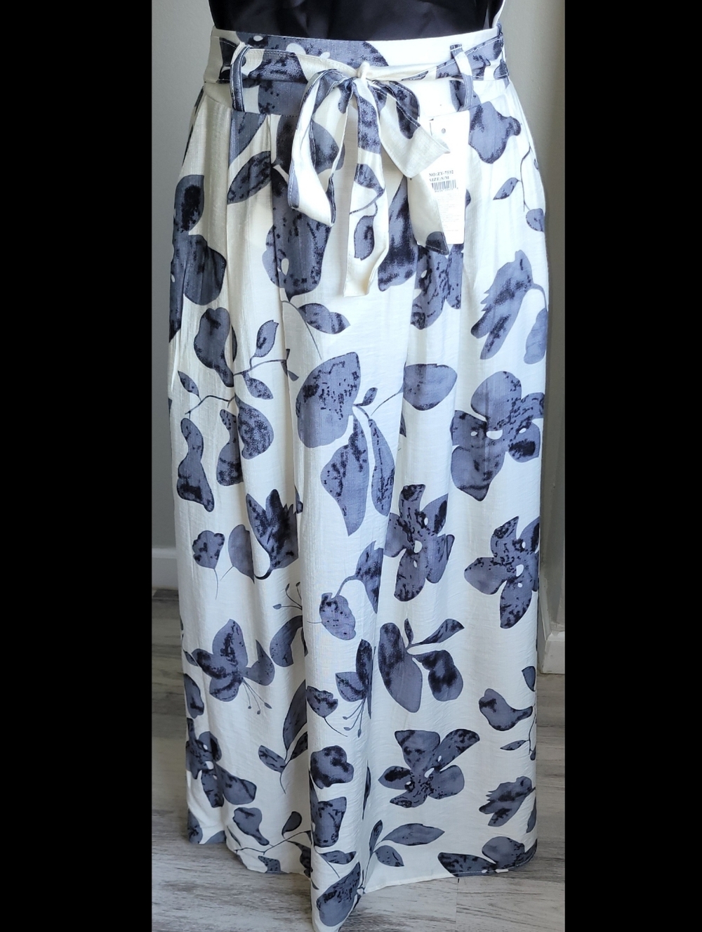 Boho Floral Maxi Skirt S/M Paperbag Waist Elastic Tie Belt Pockets EUC